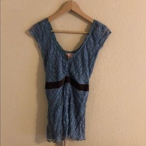 Lu Lu Lamé Blue Lace Blouse